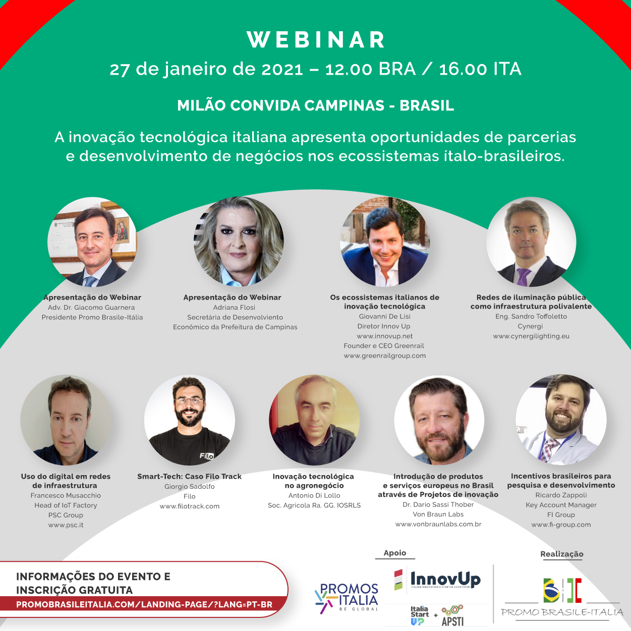 Webinar gratuito "Milão convida Campinas" sobre negócios e tecnologia