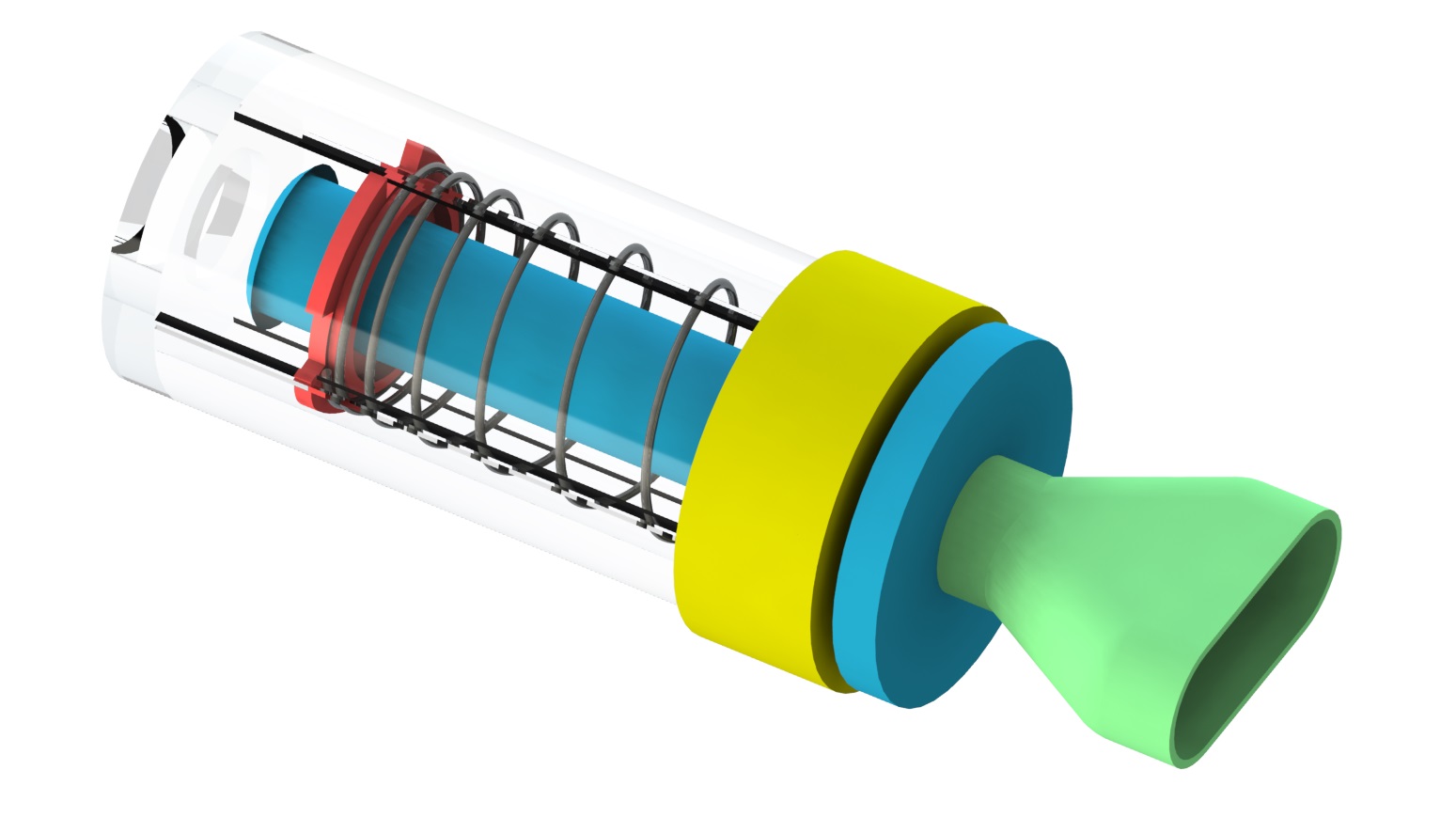 O aparelho de terapia muscular respiratória lembra a estrutura de uma seringa