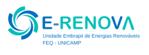 O logotipo tem cores verde e azul e os escritos e-renova, unidade Embrapii de Energias Renováveis FEQ-Unicamp. Fim da descrição.